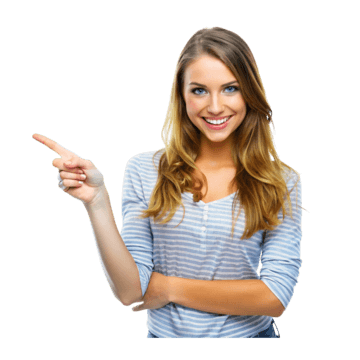 Woman pointing towards brochure download section for Kursk State Medical University